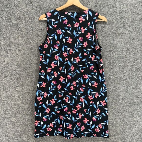 Lands' End Dress Women M Medium Black Floral Shift Short V-Neck Sleeveless - Picture 2 of 7